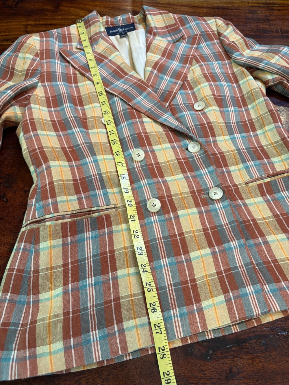 Vintage Ralph Lauren Blue Label Women’s Linen Plaid Blazer Jacket size 10 - Picture 12 of 14